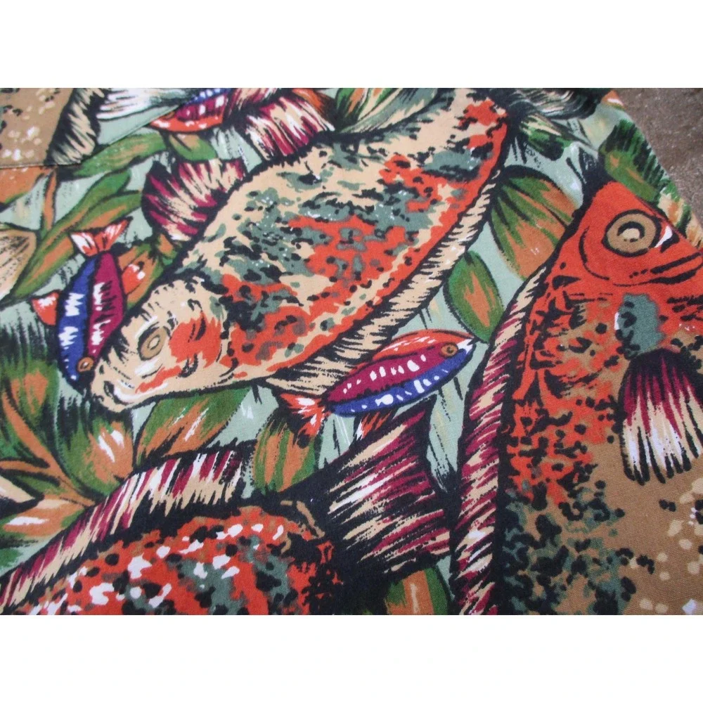 Vintage Banana Republic Shirt Mens XL Fish Print Safari Travel Short Sleeve 90s